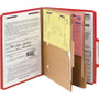 Smead 6-Section Pressboard Top Tab Pocket Classification Folders, 6 SafeSHIELD Fasteners, 2 Dividers, Letter Size, Bright Red,10/BX