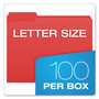 Pendaflex Double-Ply Reinforced Top Tab Colored File Folders, 1/3-Cut Tabs: Assorted, Letter Size, 0.75" Expansion, Red, 100/Box