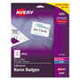 Avery Adhesive Name Badges - 2 21/64" Width x 3 3/8" Length - Removable Adhesive - Rectangle - Inkjet, Laser - Matte - (AVE8395)
