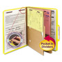 Smead 6-Section Pressboard Top Tab Pocket Classification Folders, 6 SafeSHIELD Fasteners, 2 Dividers, Letter Size, Yellow, 10/Box