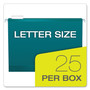Pendaflex Colored Reinforced Hanging Folders, Letter Size, 1/5-Cut Tabs, Teal, 25/Box