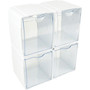 deflecto Tilt Bin Interlocking 4-Bin Organizer, Plastic, 4.63 x 4.88 x 5.5, White/Clear
