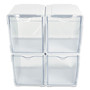 deflecto Tilt Bin Interlocking 4-Bin Organizer, Plastic, 4.63 x 4.88 x 5.5, White/Clear