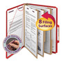 Smead Eight-Section Pressboard Top Tab Classification Folders, 8 SafeSHIELD Fasteners, 3 Dividers, Letter Size, Bright Red, 10/Box