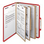 Smead Eight-Section Pressboard Top Tab Classification Folders, 8 SafeSHIELD Fasteners, 3 Dividers, Letter Size, Bright Red, 10/Box