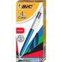 BIC 4-Color Multi-Color Ballpoint Pen, Retractable, Medium 1mm, Black/Blue/Green/Red Ink, Blue/White Barrel