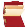 Smead Top Tab Classification Folders, Six SafeSHIELD Fasteners, 2" Expansion, 2 Dividers, Letter Size, Red Exterior, 10/Box