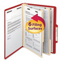 Smead Top Tab Classification Folders, Six SafeSHIELD Fasteners, 2" Expansion, 2 Dividers, Letter Size, Red Exterior, 10/Box