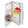 Smead Four-Section Pressboard Top Tab Classification Folders, Four SafeSHIELD Fasteners, 1 Divider, Legal Size, Blue, 10/Box
