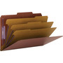 Smead Pressboard Classification Folders, Eight SafeSHIELD Fasteners, 2/5-Cut Tabs, 3 Dividers, Legal Size, Red, 10/Box