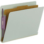Smead End Tab Pressboard Classification Folders, Four SafeSHIELD Fasteners, 2" Expansion, 1 Divider, Letter Size, Gray-Green, 10/BX