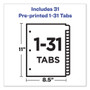 Avery Preprinted Black Leather Tab Dividers w/Gold Reinforced Edge, 31-Tab, 1 to 31, 11 x 8.5, Buff, 1 Set