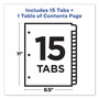 Avery Customizable TOC Ready Index Black and White Dividers, 15-Tab, 1 to 15, 11 x 8.5, 1 Set