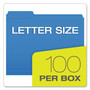 Pendaflex Double-Ply Reinforced Top Tab Colored File Folders, 1/3-Cut Tabs: Assorted, Letter Size, 0.75" Expansion, Blue, 100/Box