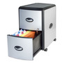 Storex Mobile Filing Cabinet with Metal Siding, 2 Letter-Size File Drawers, Silver/Black, 19" x 15" x 23"