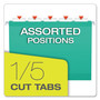 Pendaflex Colored Reinforced Hanging Folders, Letter Size, 1/5-Cut Tabs, Aqua, 25/Box
