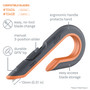slice Box Cutters, Double Sided, Replaceable, 1.29" Carbon Steel Blade, 7" Nylon Handle, Gray/Orange
