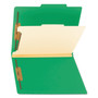 Smead Top Tab Classification Folders, Four SafeSHIELD Fasteners, 2" Expansion, 1 Divider, Letter Size, Green Exterior, 10/Box