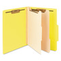 Smead Top Tab Classification Folders, Six SafeSHIELD Fasteners, 2" Expansion, 2 Dividers, Letter Size, Yellow Exterior, 10/Box