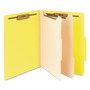 Smead Top Tab Classification Folders, Six SafeSHIELD Fasteners, 2" Expansion, 2 Dividers, Letter Size, Yellow Exterior, 10/Box