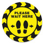 Avery Social Distancing Floor Decals, 10.5" dia, Please Wait Here, Yellow/Black Face, Black Graphics, 5/Pack