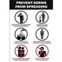 Avery Preprinted Surface Safe Wall Decals, 7 x 10, Prevent Germs from Spreading, White/Black Face, Black Graphics, 5/Pack