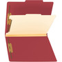 Smead Top Tab Classification Folders, Four SafeSHIELD Fasteners, 2" Expansion, 1 Divider, Letter Size, Red Exterior, 10/Box
