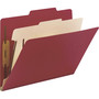 Smead Top Tab Classification Folders, Four SafeSHIELD Fasteners, 2" Expansion, 1 Divider, Letter Size, Red Exterior, 10/Box