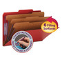 Smead Eight-Section Pressboard Top Tab Classification Folders, 8 SafeSHIELD Fasteners, 3 Dividers, Legal Size, Bright Red, 10/Box