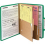Smead 6-Section Pressboard Top Tab Pocket Classification Folders, 6 SafeSHIELD Fasteners, 2 Dividers, Letter Size, Green, 10/Box