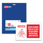 Avery Preprinted Surface Safe Wall Decals, 10 x 7, Wash Hands for at Least 20 Seconds, White/Red Face, Red Graphics, 5/Pack