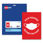 Avery Preprinted Surface Safe Wall Decals, 7 x 10, Mask Required Beyond This Point, Red Face, White Graphics, 5/Pack