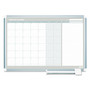 MasterVision Magnetic Dry Erase Calendar Board, Monthly Planning/Scheduling, 36" x 24", White Surface, Satin Aluminum Frame