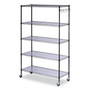 Alera 5-Shelf Wire Shelving Kit with Casters and Shelf Liners, 48w x 18d x 72h, Black Anthracite
