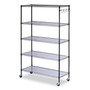 Alera 5-Shelf Wire Shelving Kit with Casters and Shelf Liners, 48w x 18d x 72h, Black Anthracite (ALESW654818BA) View Product Image