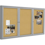Ghent 2 Door Enclosed Natural Cork Bulletin Board with Satin Frame, 72" x 36", Tan Surface, Satin Aluminum Frame