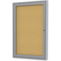 Ghent 1 Door Enclosed Natural Cork Bulletin Board with Satin Frame, 24" x 36", Tan Surface, Satin Aluminum Frame
