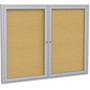 Ghent 2 Door Enclosed Natural Cork Bulletin Board with Satin Frame, 48" x 36", Tan Surface, Satin Aluminum Frame