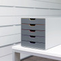 Durable VARICOLOR Stackable Plastic Drawer Box, 5 Drawers, Letter to Folio Size Files, 11.5" x 14" x 11", Gray