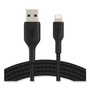 Belkin BOOST CHARGE Braided Apple Lightning to USB-A ChargeSync Cable, 6.6 ft, Black