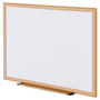 Universal Deluxe Melamine Dry Erase Board, 36" x 24", White Surface, Oak Finished Fiberboard (MDF) Frame