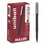 uniball Rollerball Pen, Stick, Extra-Fine 0.5 mm, Blue Ink, Black/Blue Barrel, Dozen