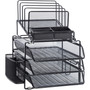 Lorell Divided 4-tier Desktop Organizer - 4 Tier(s) - 15.75" Height x 12.87" Width x 14.37" Depth - Desktop - Black - Plastic, Mesh