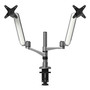 Kantek Multi-Directional Dual Monitor Arm, For 30" Monitors, 360 Deg Rotation, 105 Deg Tilt, 360 Deg Pan, Silver/WH, Supports 20 lbs