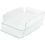Lorell Stacking Document Trays - Desktop - Durable, Lightweight, Non-skid, Stackable - Clear, Green - Acrylic