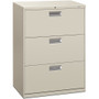 HON Brigade 600 H673 Lateral File - 40.9" Height x 30" Width x 18" Depth - 3 - Finish: Light Gray