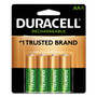 Duracell Rechargeable StayCharged NiMH Batteries, AA, 4/Pack