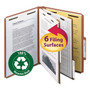 Smead Recycled Pressboard Classification Folders, 2" Expansion, 2 Dividers, 6 Fasteners, Letter Size, Red Exterior, 10/Box