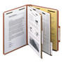Smead Recycled Pressboard Classification Folders, 2" Expansion, 2 Dividers, 6 Fasteners, Letter Size, Red Exterior, 10/Box