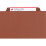 Smead Recycled Pressboard Classification Folders, 2" Expansion, 2 Dividers, 6 Fasteners, Letter Size, Red Exterior, 10/Box
